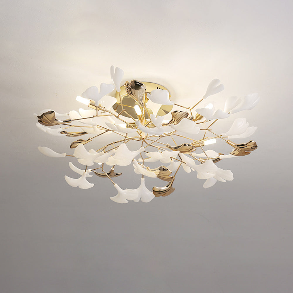 Olivia Elegant Leaf Ceramic/Metal Flush Mount Ceiling Light, Gold - Neutralighting