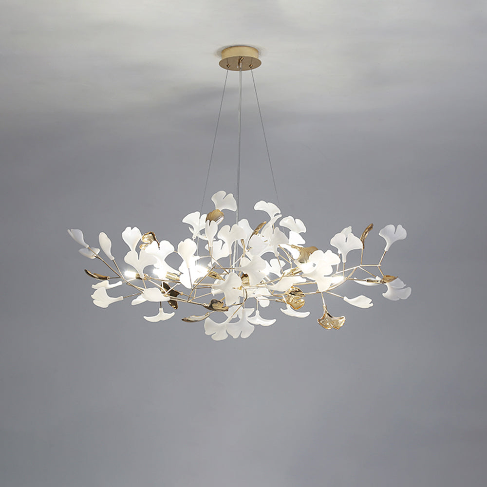Olivia Ginkgo Leaf Modern Petal Shaped Metal Chandelier, Gold - Neutralighting