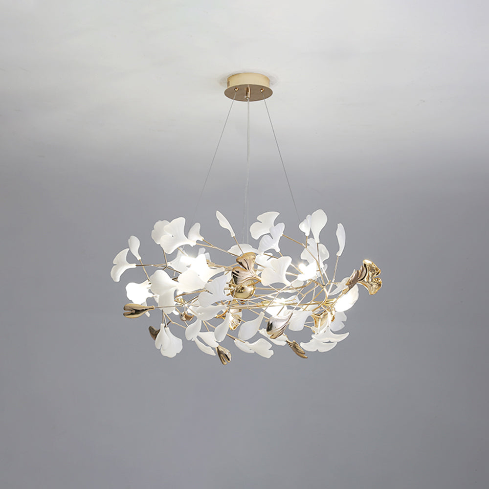 Olivia Ginkgo Leaf Modern Petal Shaped Metal Chandelier, Gold - Neutralighting