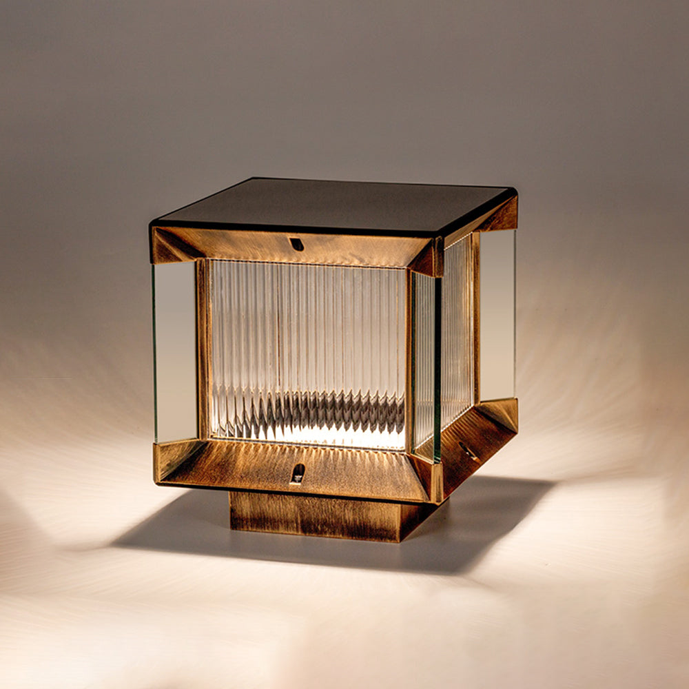 Ray Modern Rectangular Metal Glass Outdoor Lamp, Black/Black-Gold - Neutralighting