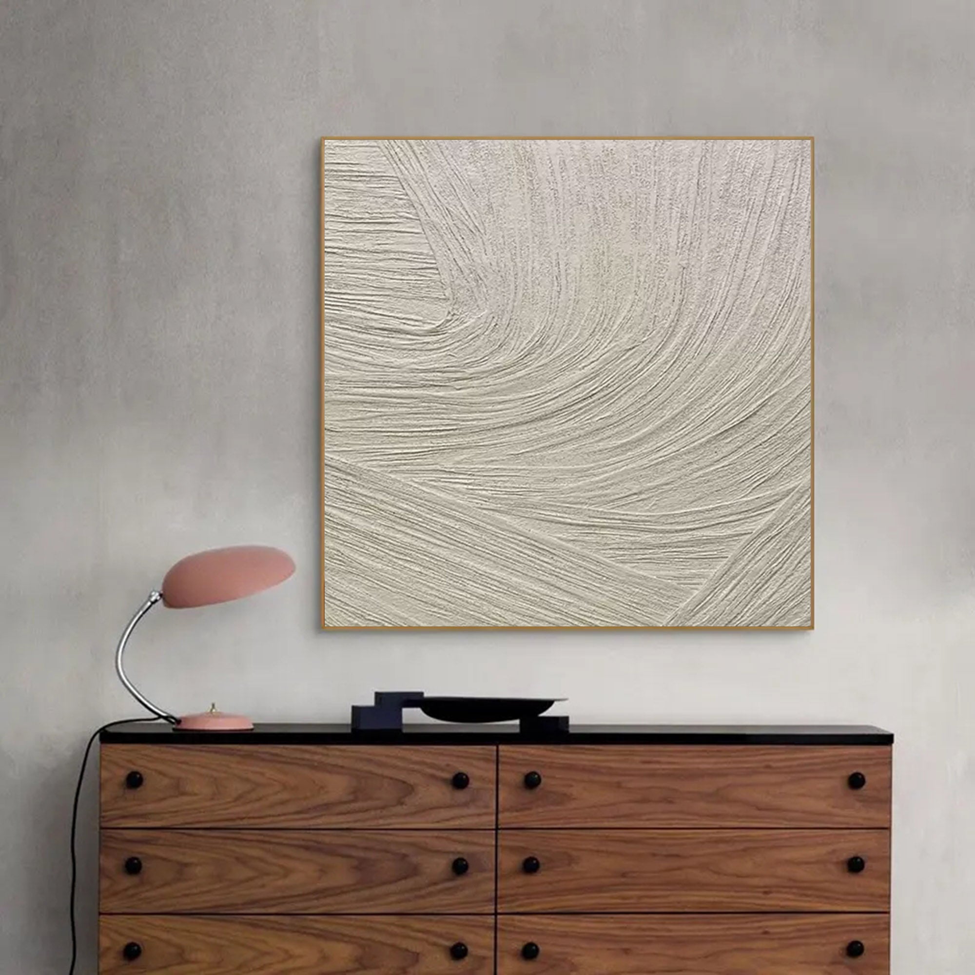 Wall Art Neutral Spiral Linear Bas-Relief Abstract Oil Painting