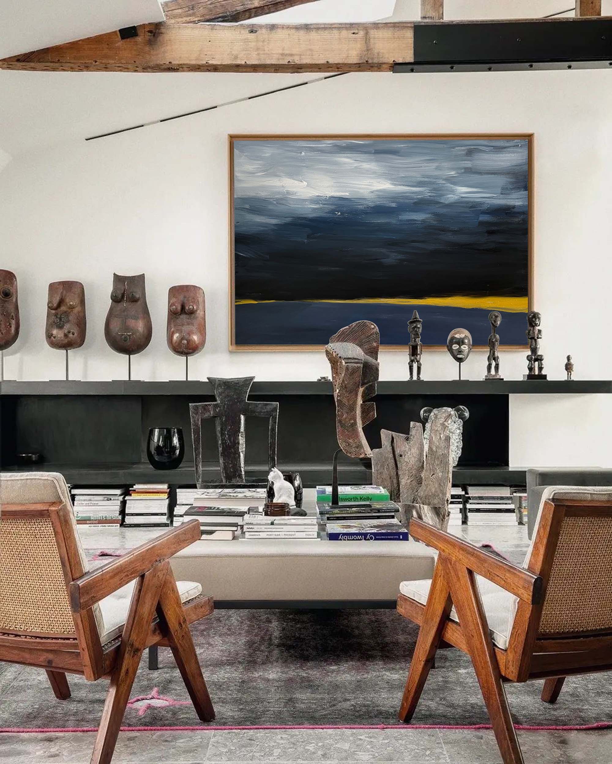 Minimalist Blue Black Gold Abstract Art