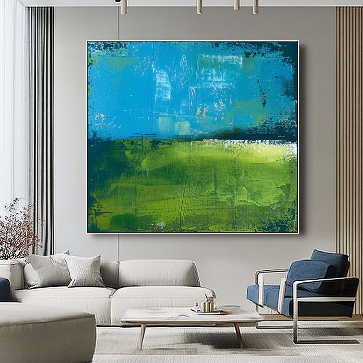 Wall Art Abstract Fresh Impasto Blue Green Color