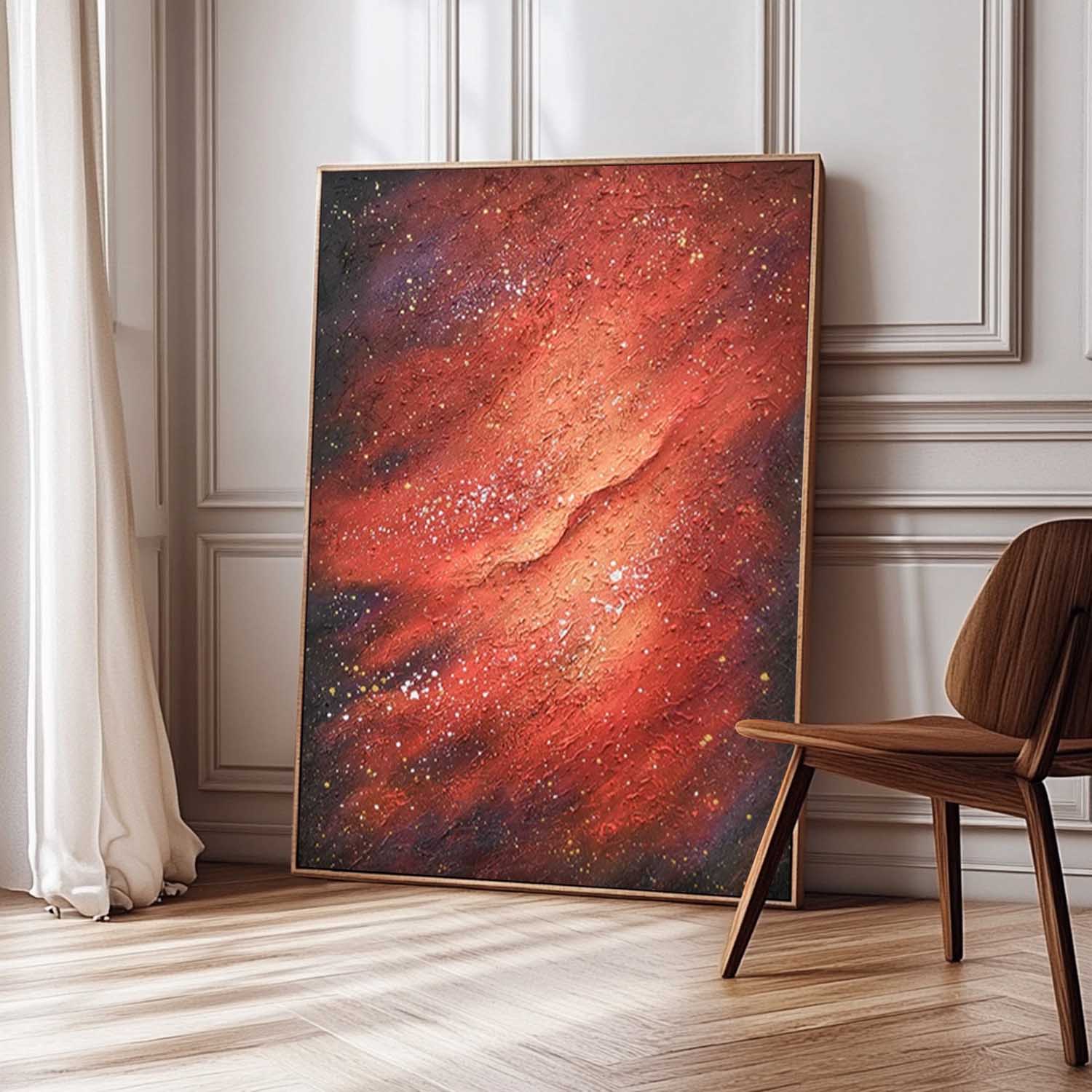 Cosmic Red Nebula Oil Painting Textured Galaxy