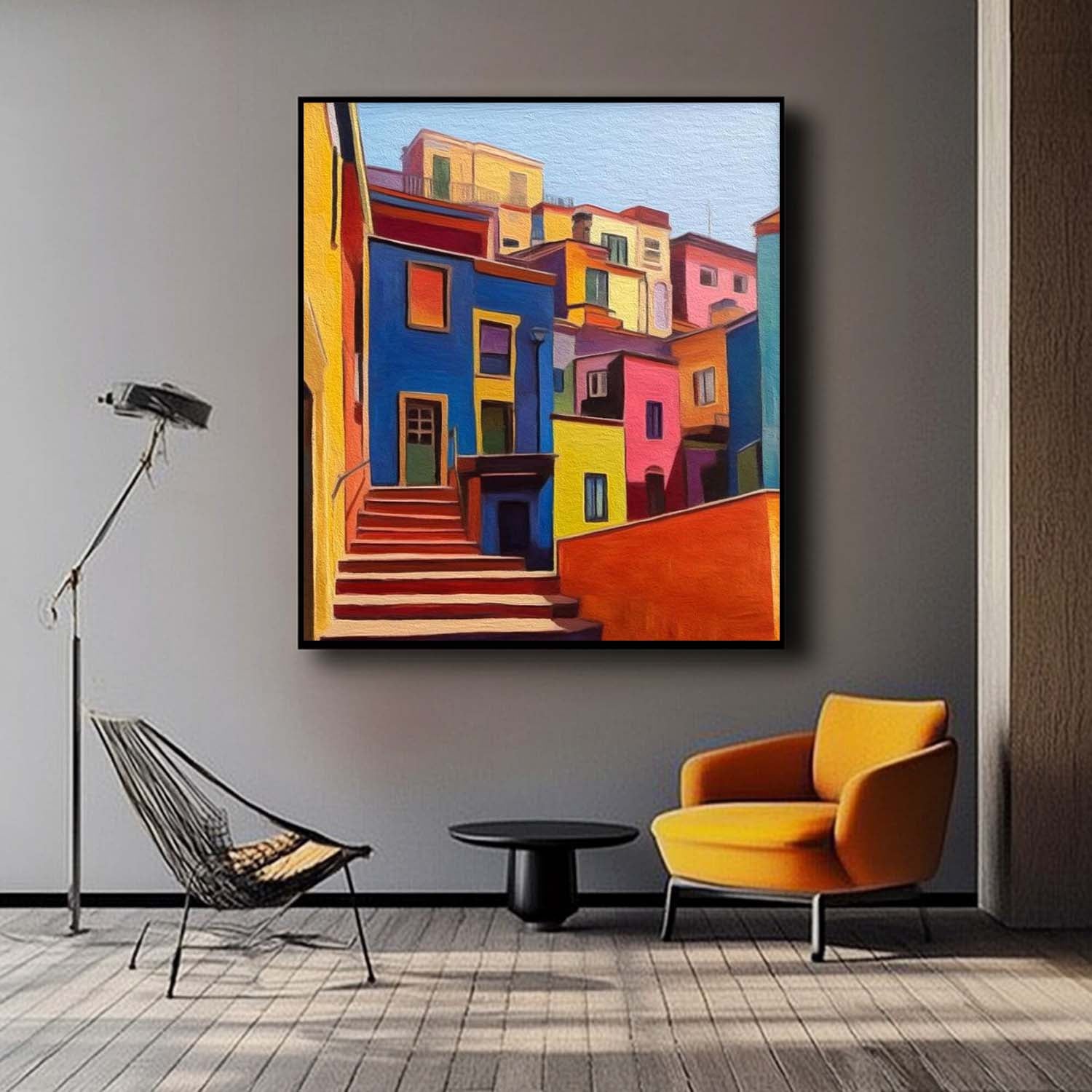 Wall Art Architecture Colorful Hillside Town