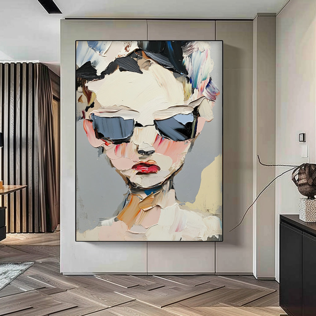 Impasto Portrait Sunglasses Painting Modern Wall Art