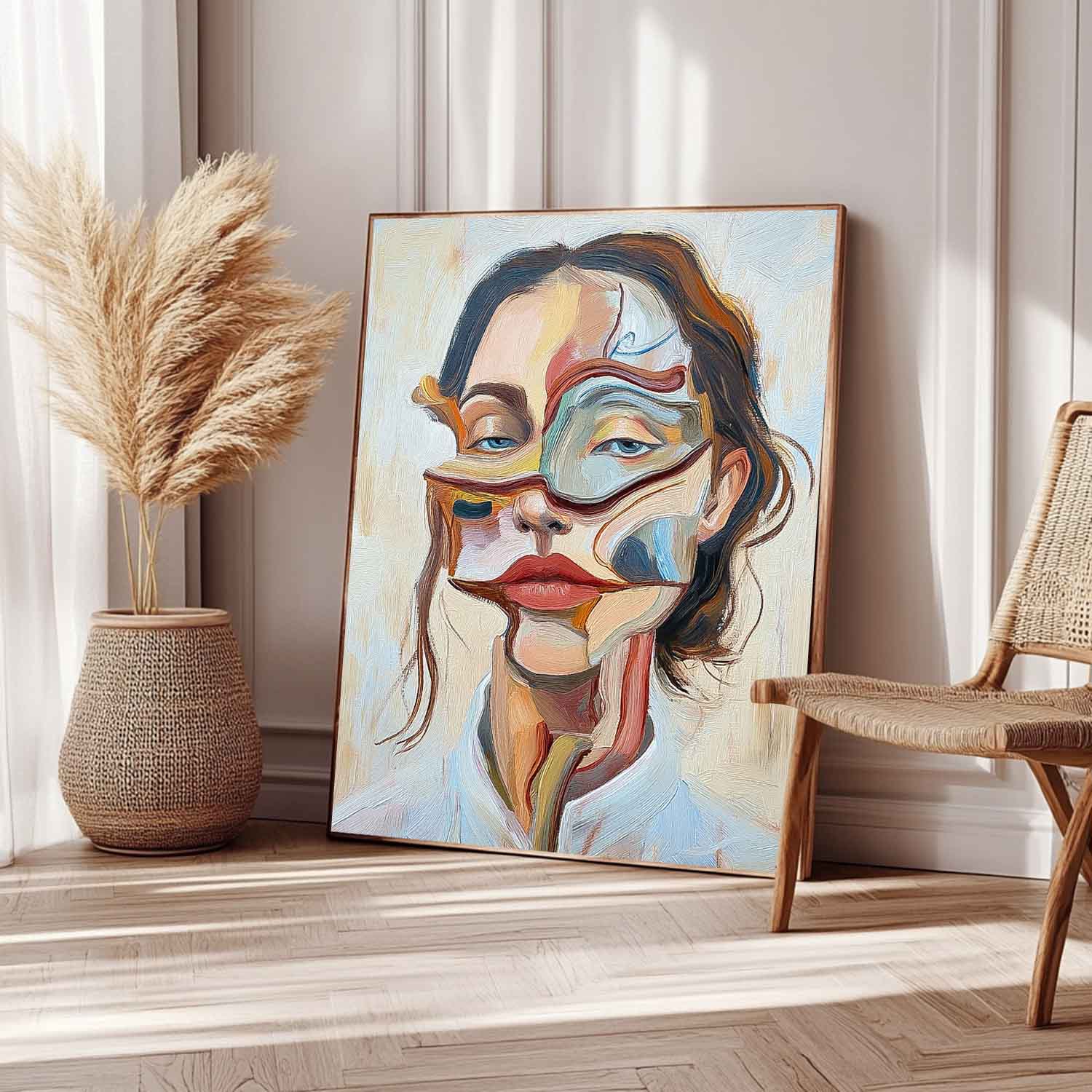 Wall Art Abstract Woman Beige Blue Contemporary