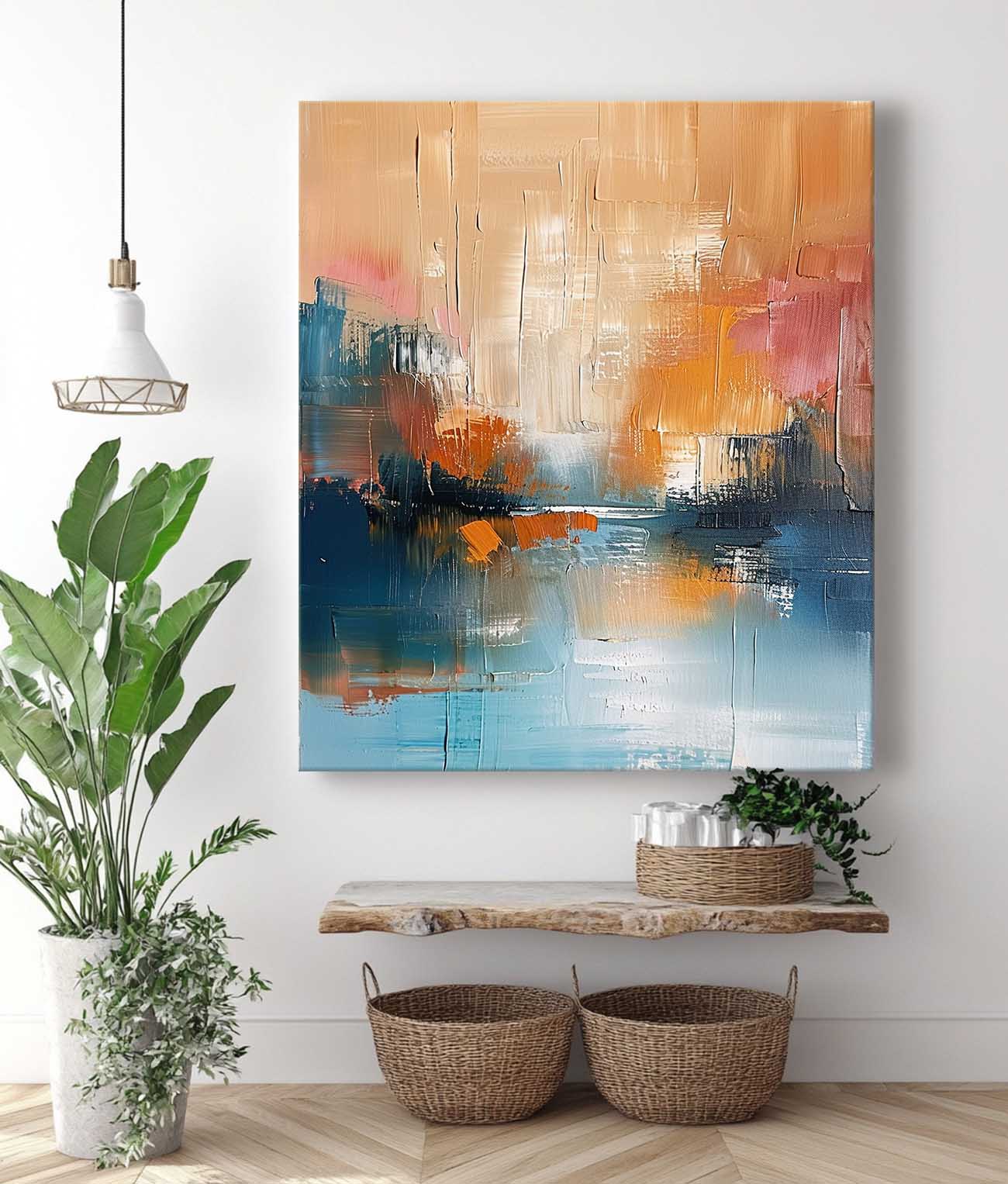 Wall Art Warm Orange Blue Water Abstract City Reflection