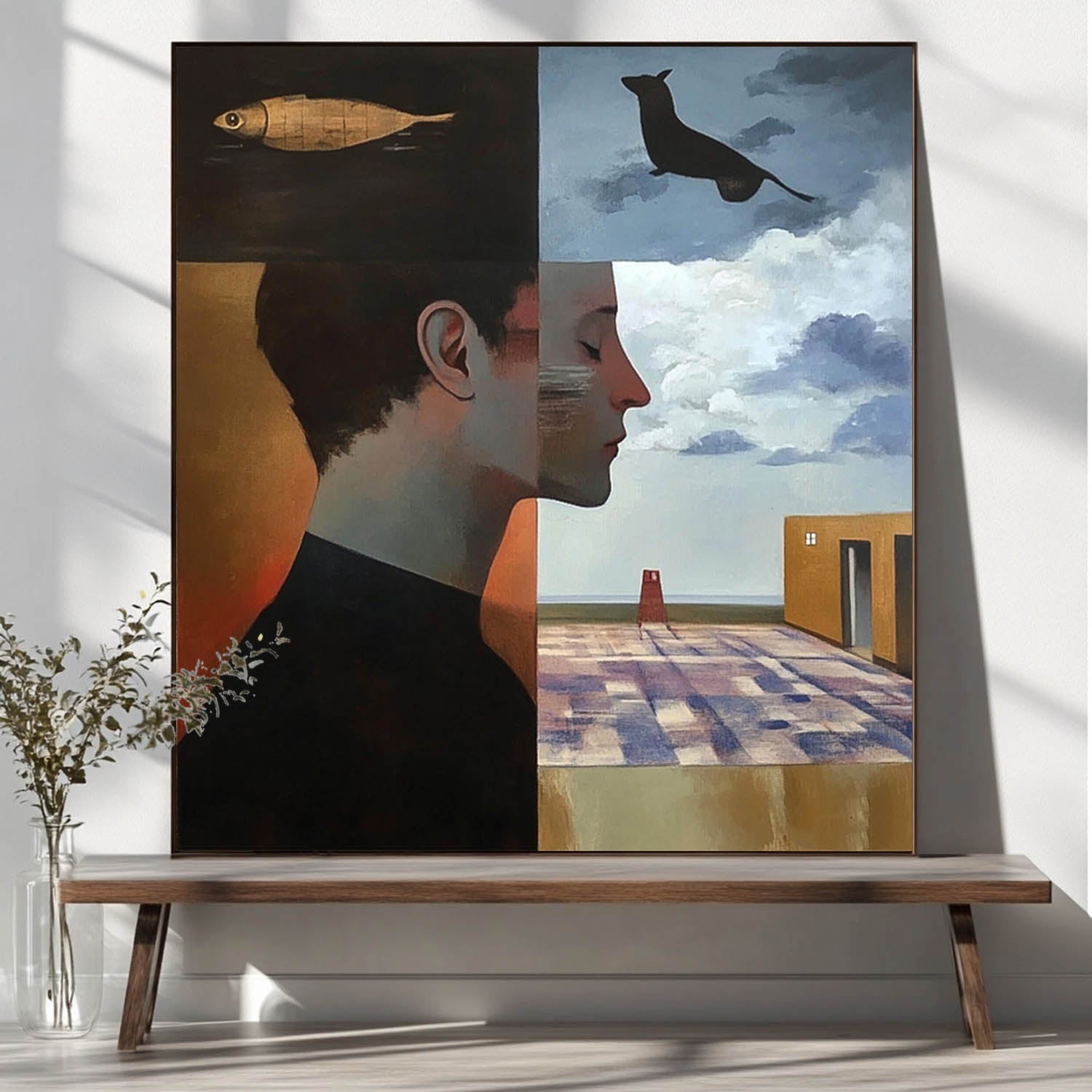 Surreal Split Portrait Oil Painting