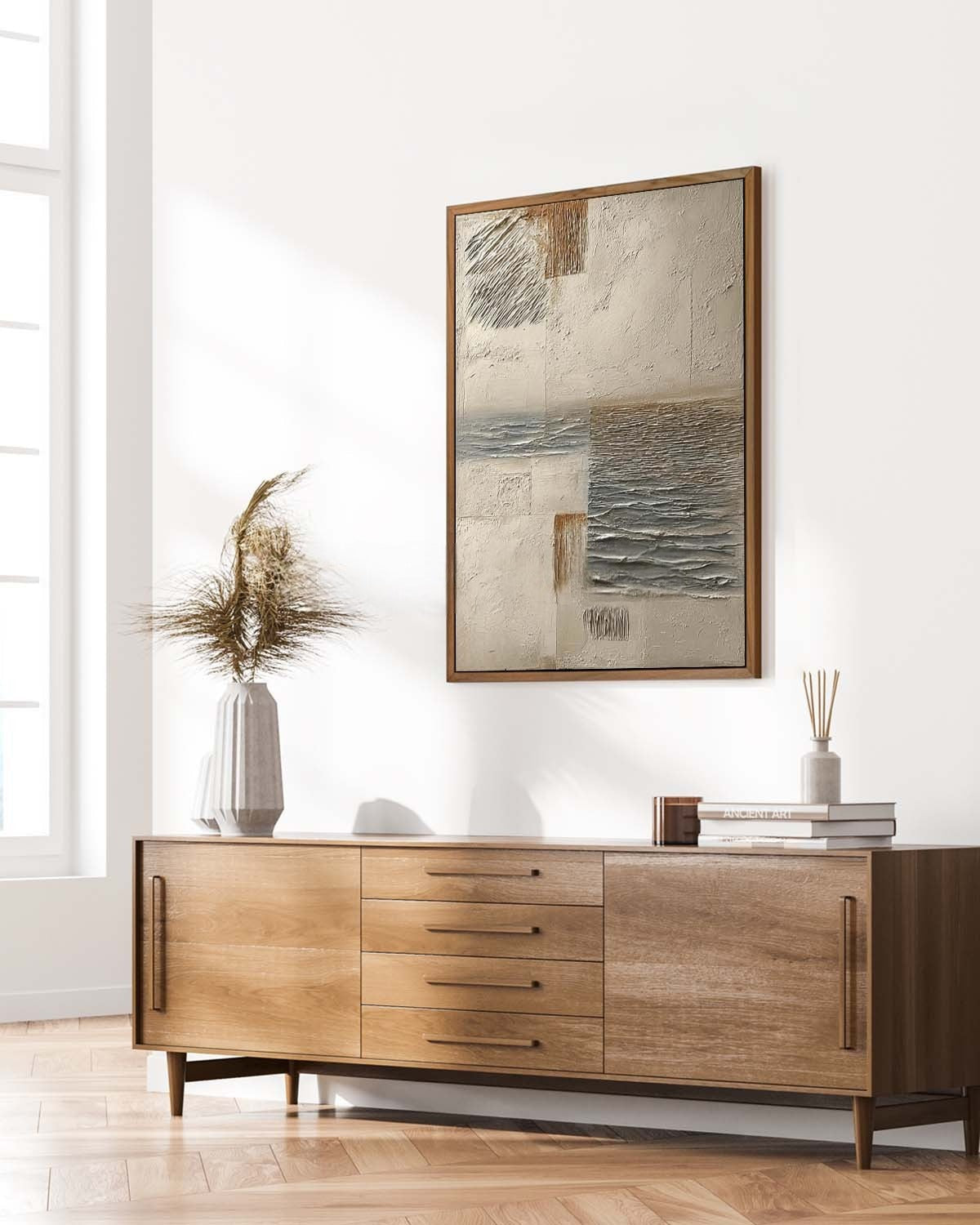 Wall Art Vertical Textured Abstract Landscape Scene Muted