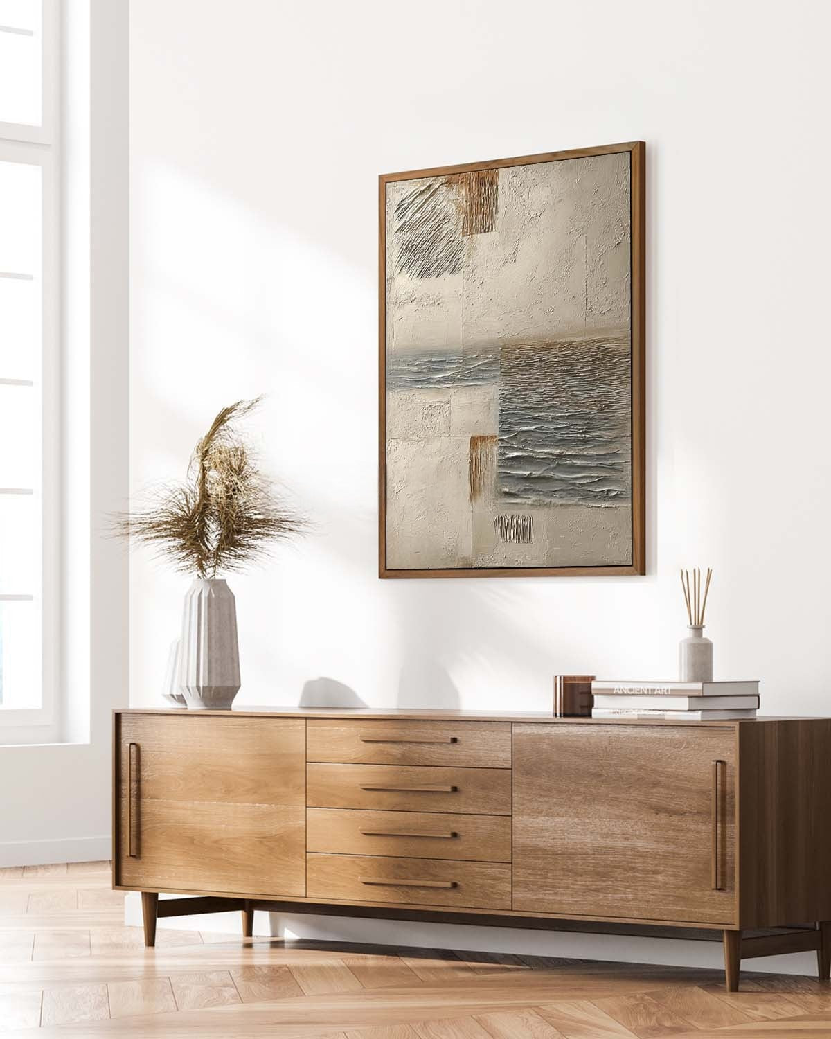 Wall Art Vertical Textured Abstract Landscape Scene Muted