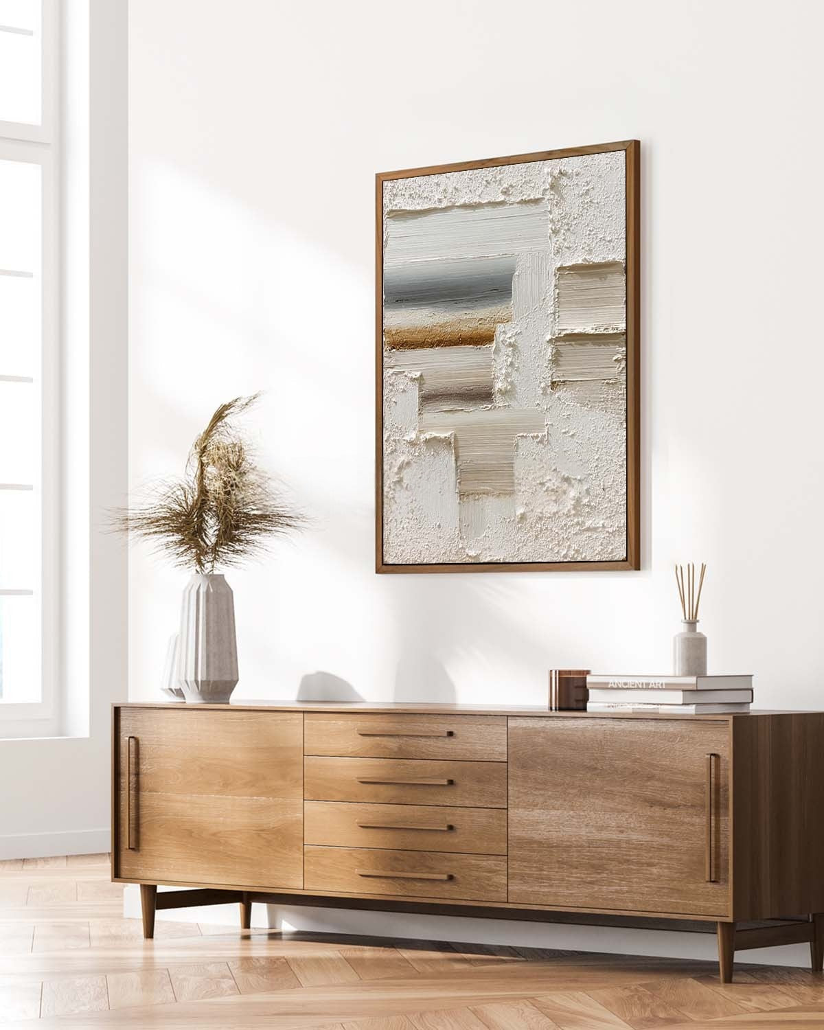 Wall Art Vertical Textured Abstract Geometric Scene Serene