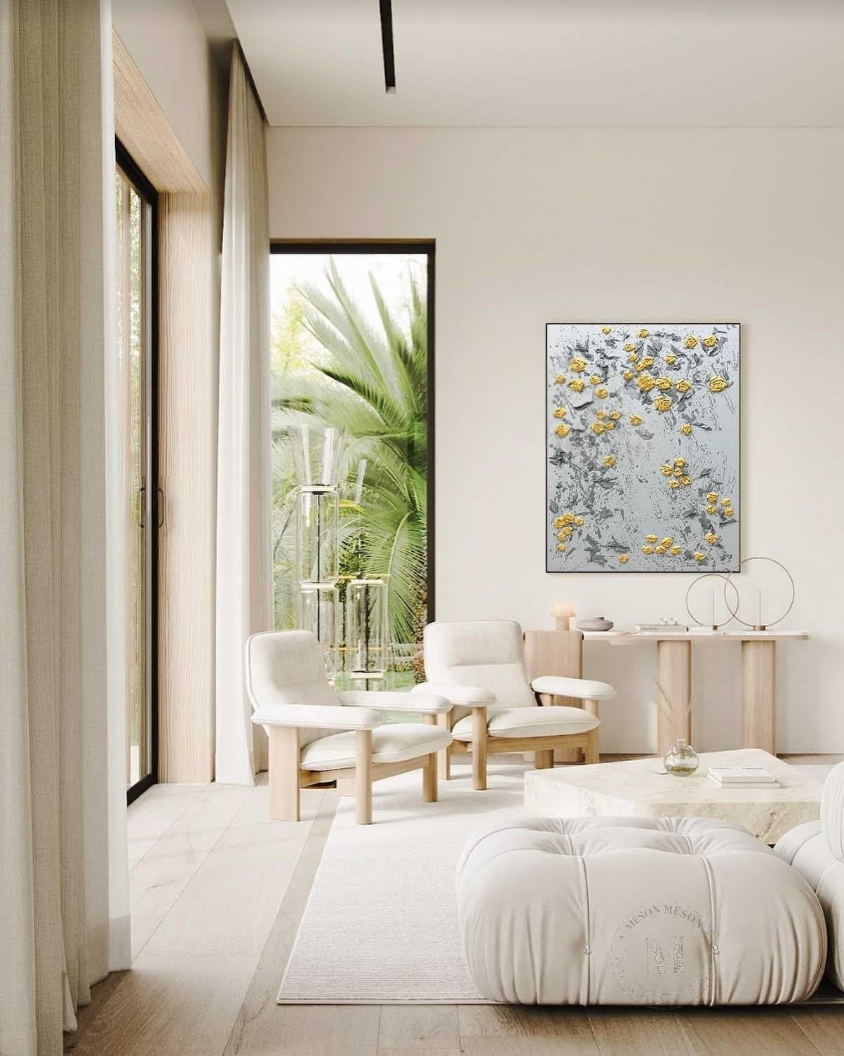 Wall Art Vertical 3D Impasto Yellow Rose