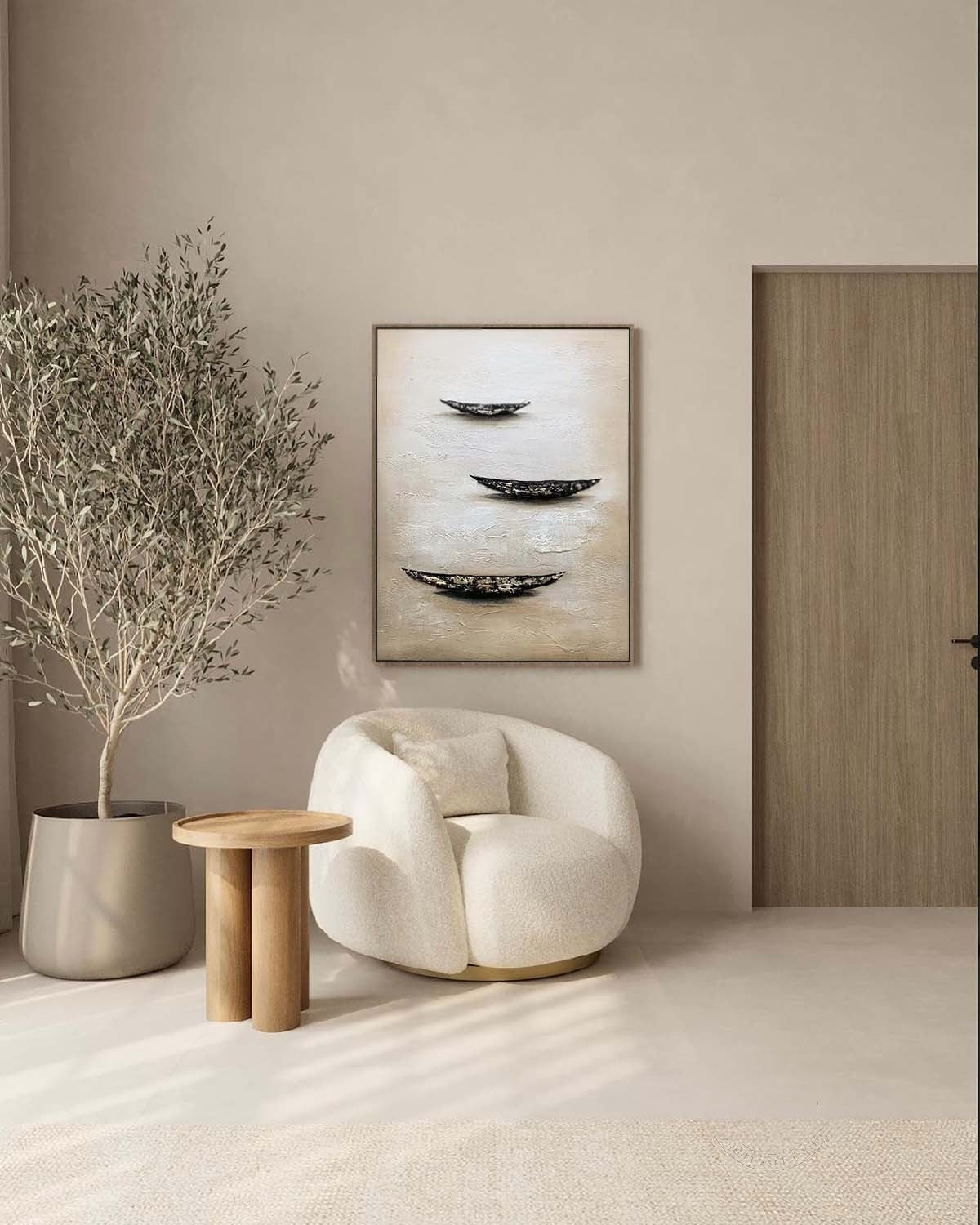 Wall Art Minimalist Boat Trio Serene Seascape