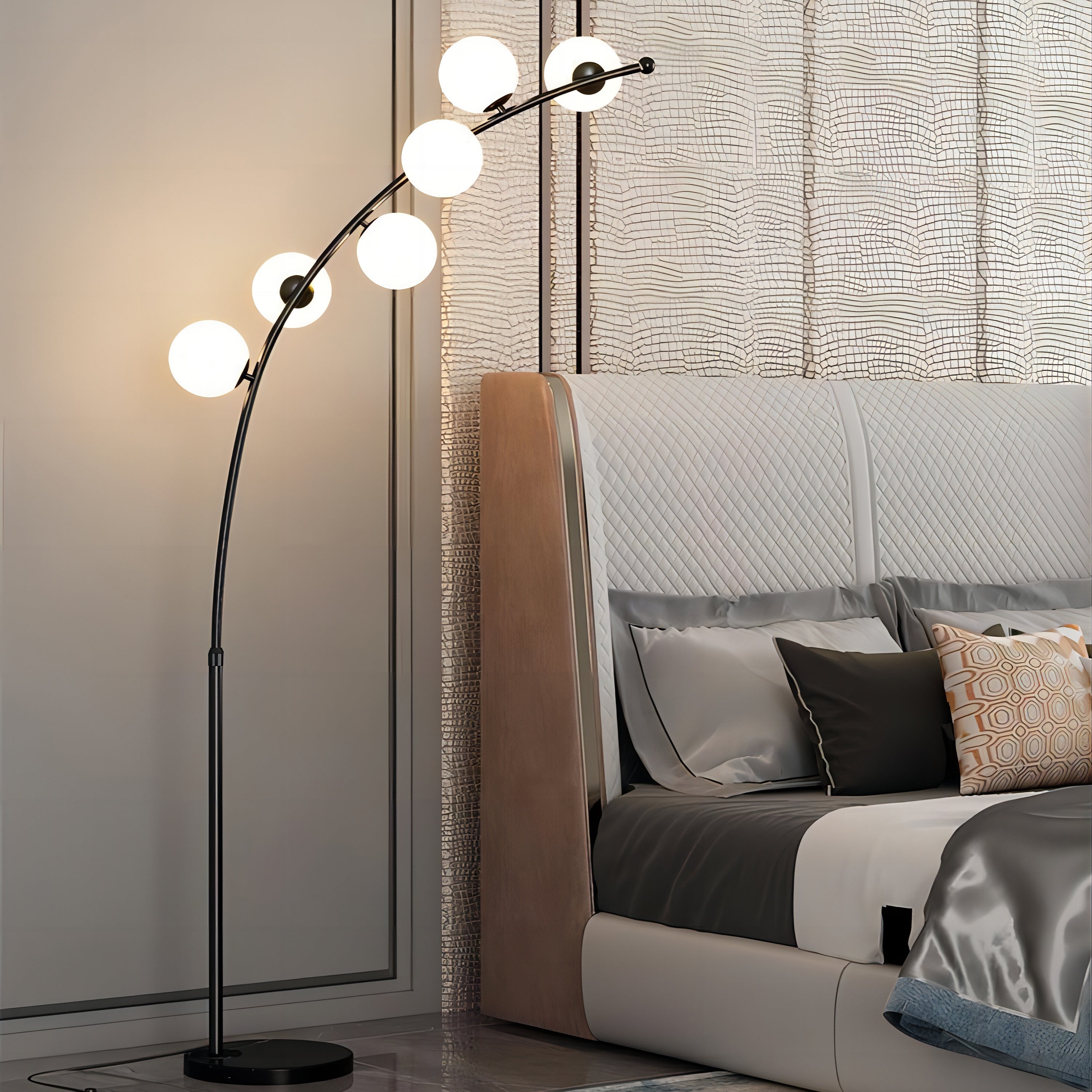 Valentina Modern Arc Multi Head Bubble Floor Lamp Black/Gold - Neutralighting