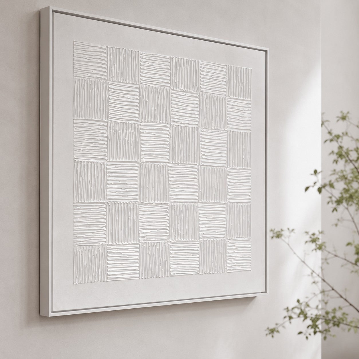 White Textured Checkerboard Oil Painting