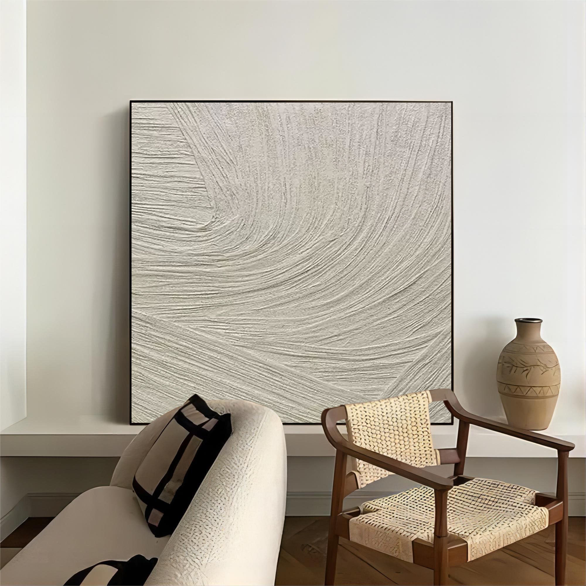 Wall Art Neutral Spiral Linear Bas-Relief Abstract Oil Painting