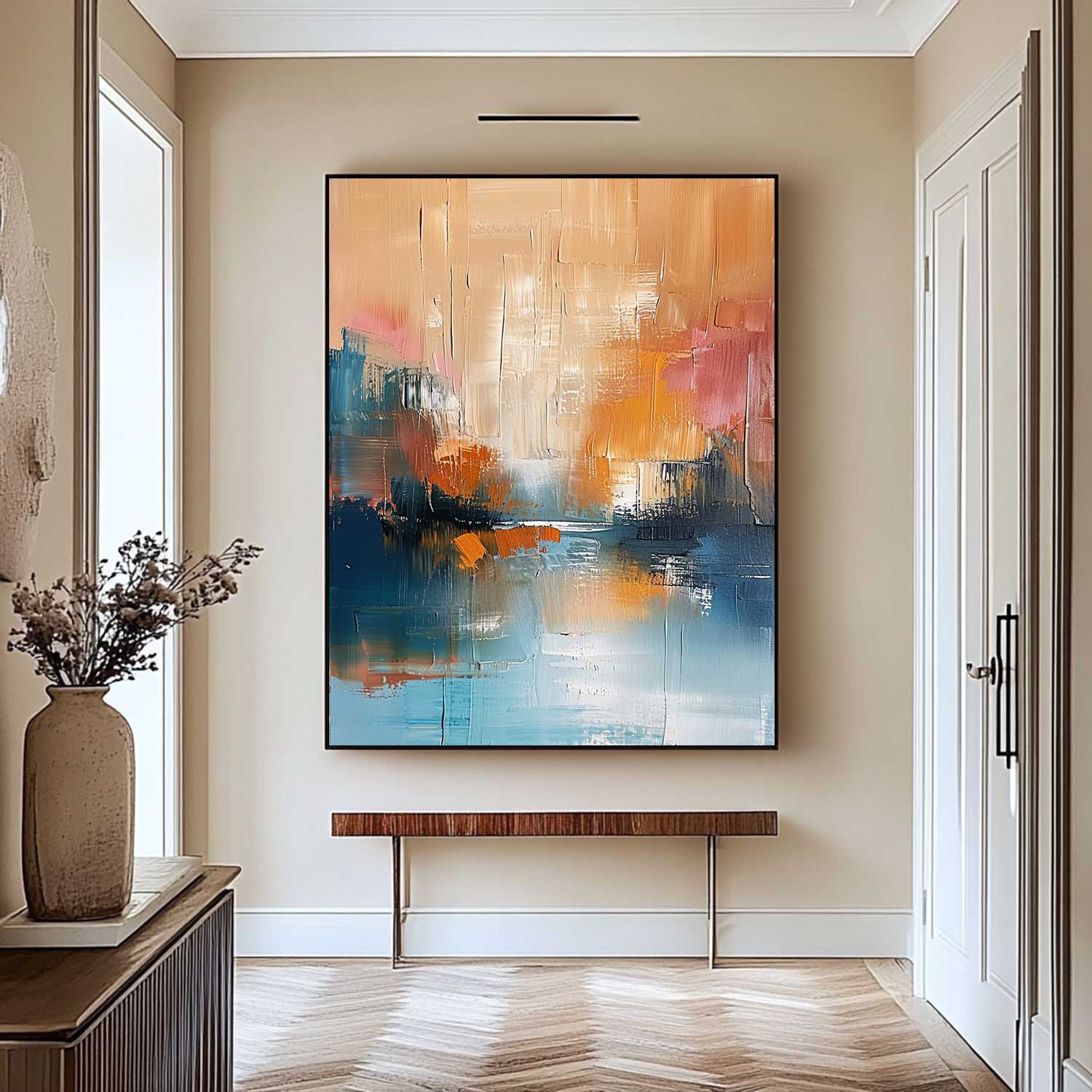 Wall Art Warm Orange Blue Water Abstract City Reflection