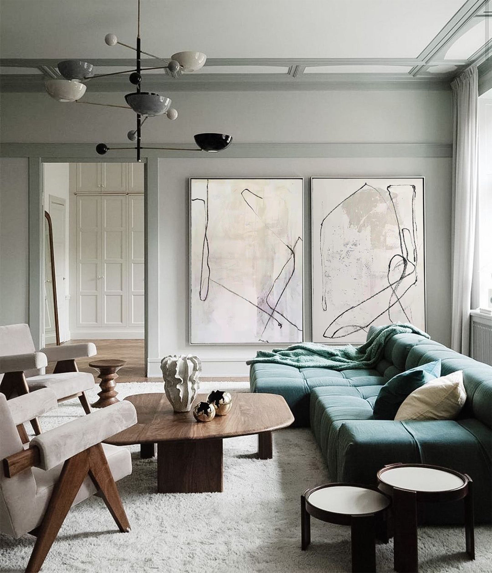 Minimalist Neutral Line Drawing Diptych Wall Art