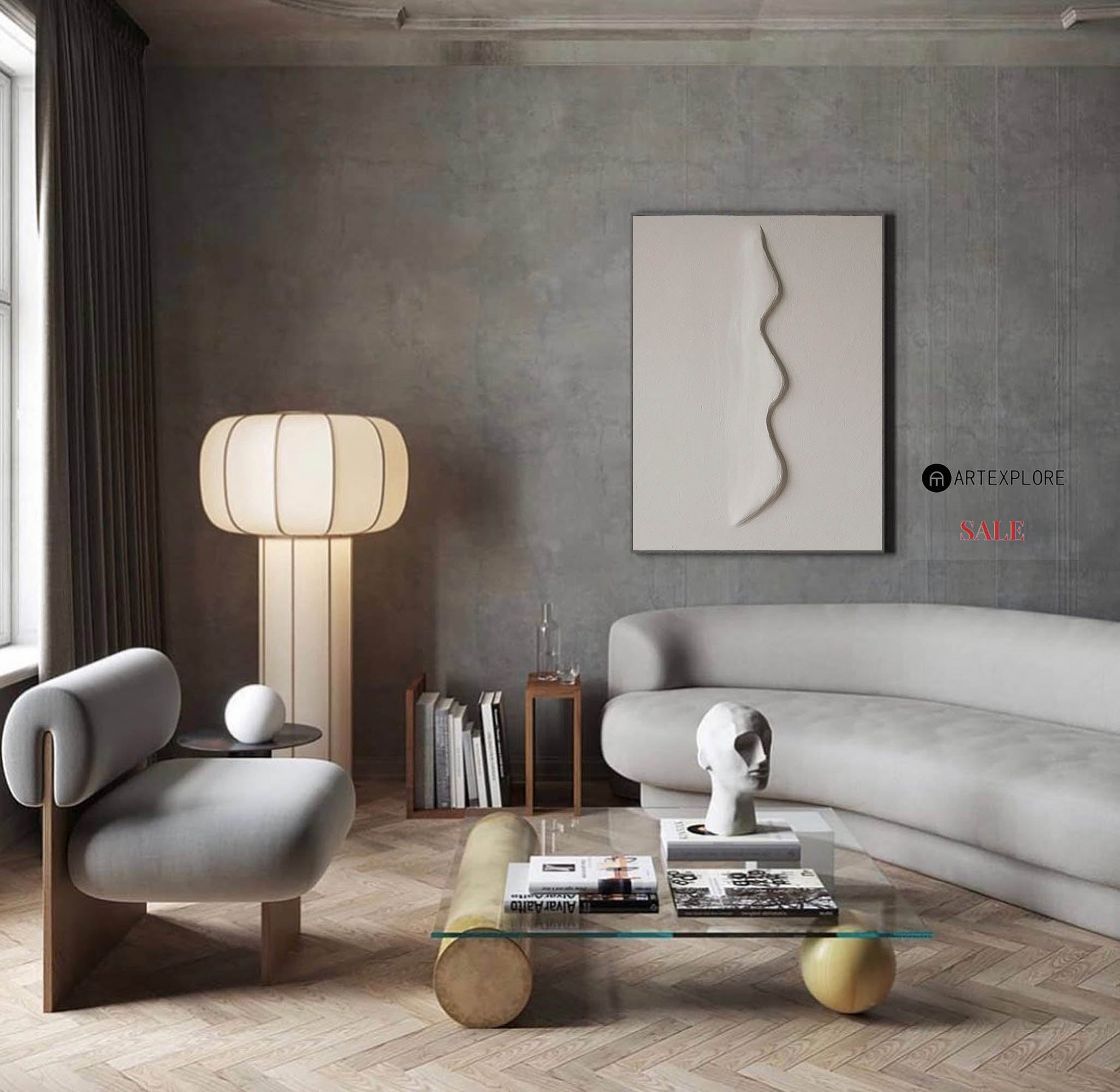 Wavy Relief Beige Textured Wall Canvas