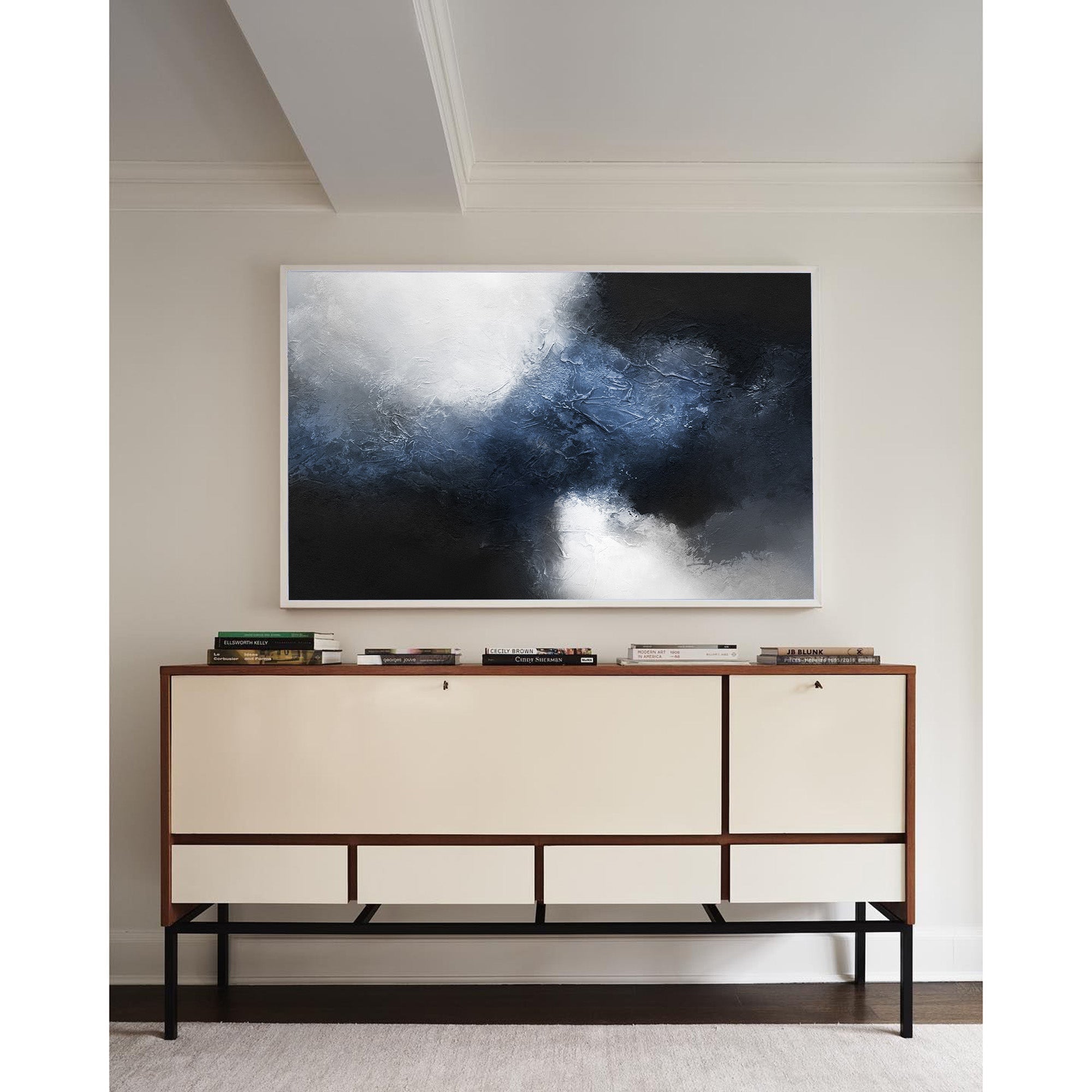 Deep Blue Mist Abstract Horizontal Canvas Art