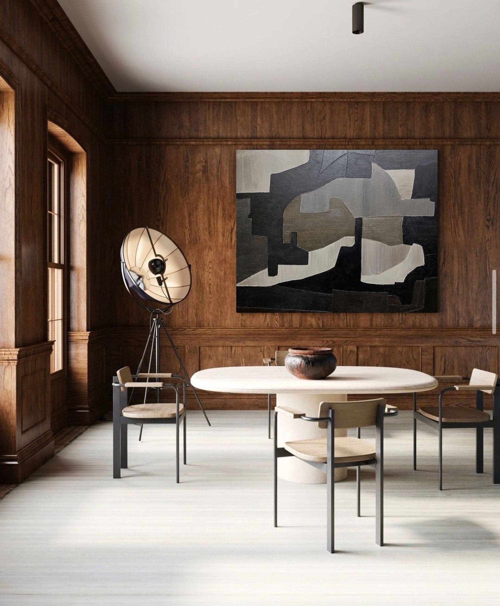 Minimalist Black White Grey Geometric Abstract Painting