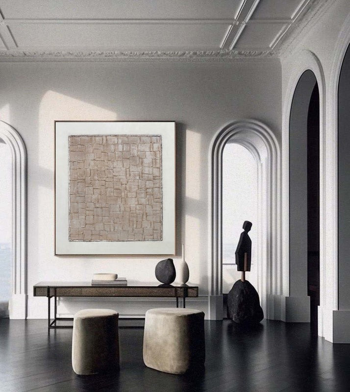 Beige Textured Geometric Minimalist Painting