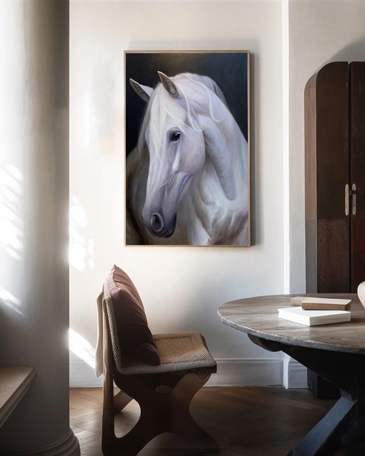White Horse Portrait Oil Painting Wall Art