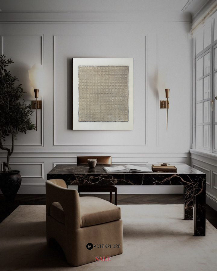 Burri Style Neutral Textured Square Canvas Art