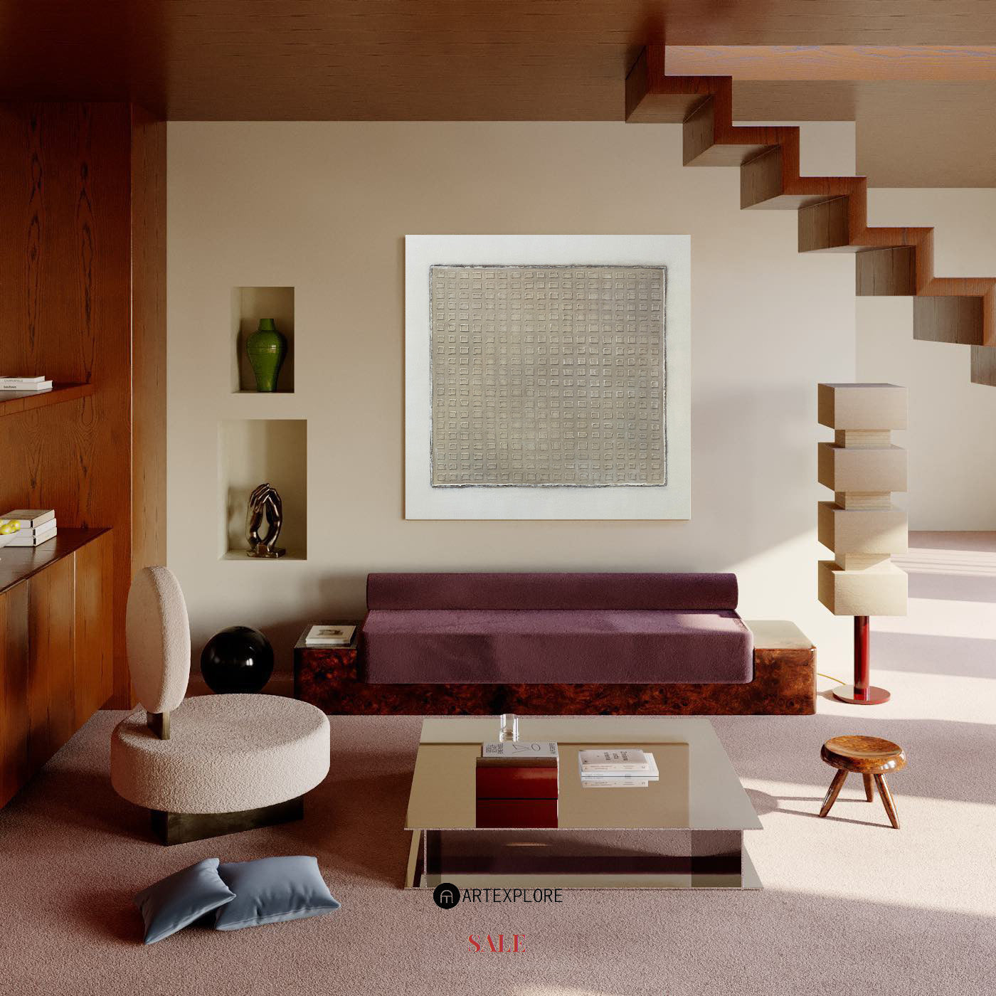 Burri Style Neutral Textured Square Canvas Art