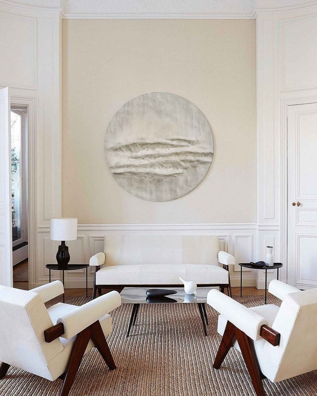 Round Beige Textured Minimalist Painting