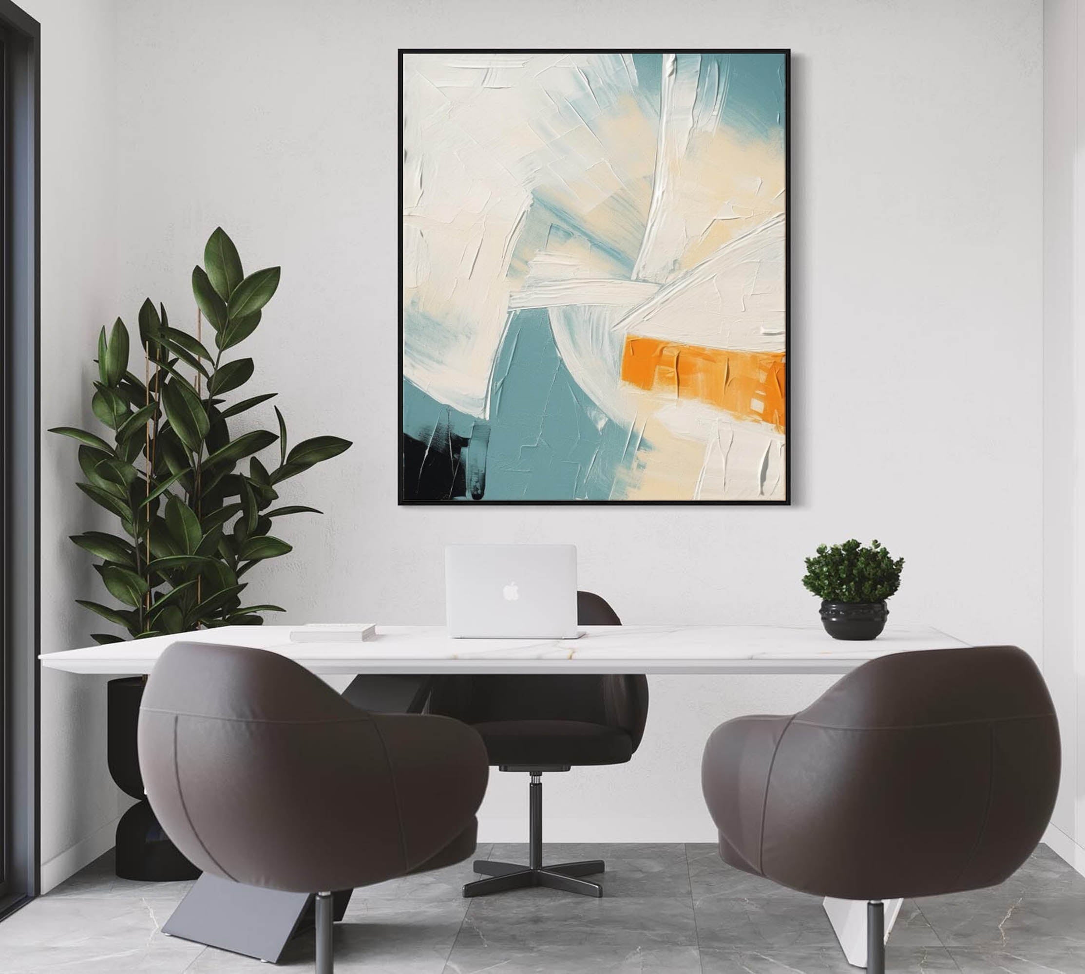 Wall Art Teal Orange Abstract Palette Knife