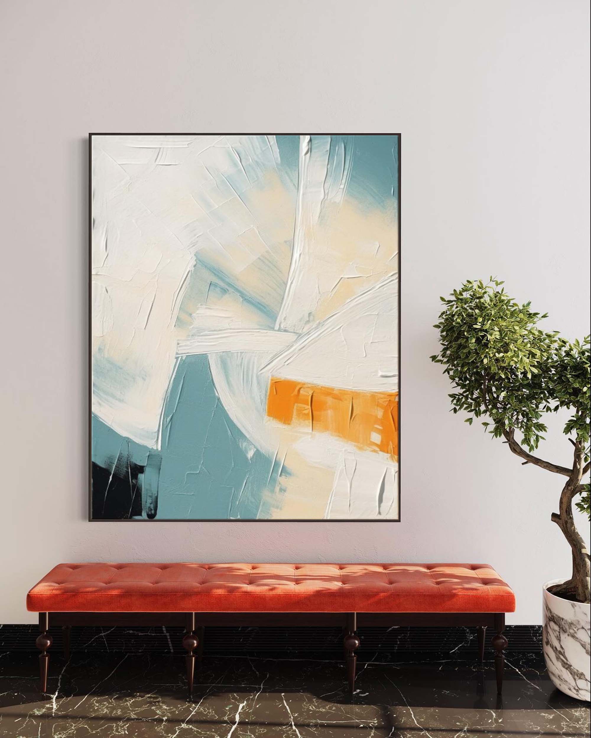 Wall Art Teal Orange Abstract Palette Knife