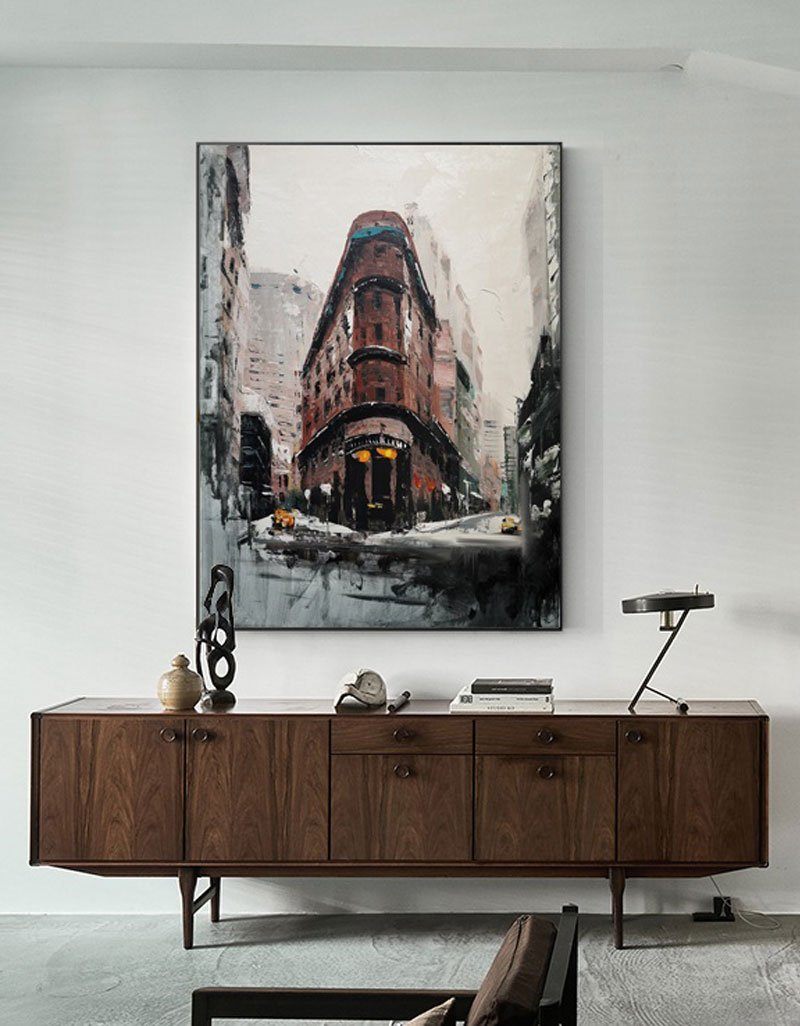 Vintage Urban Building Snowy Street Wall Art