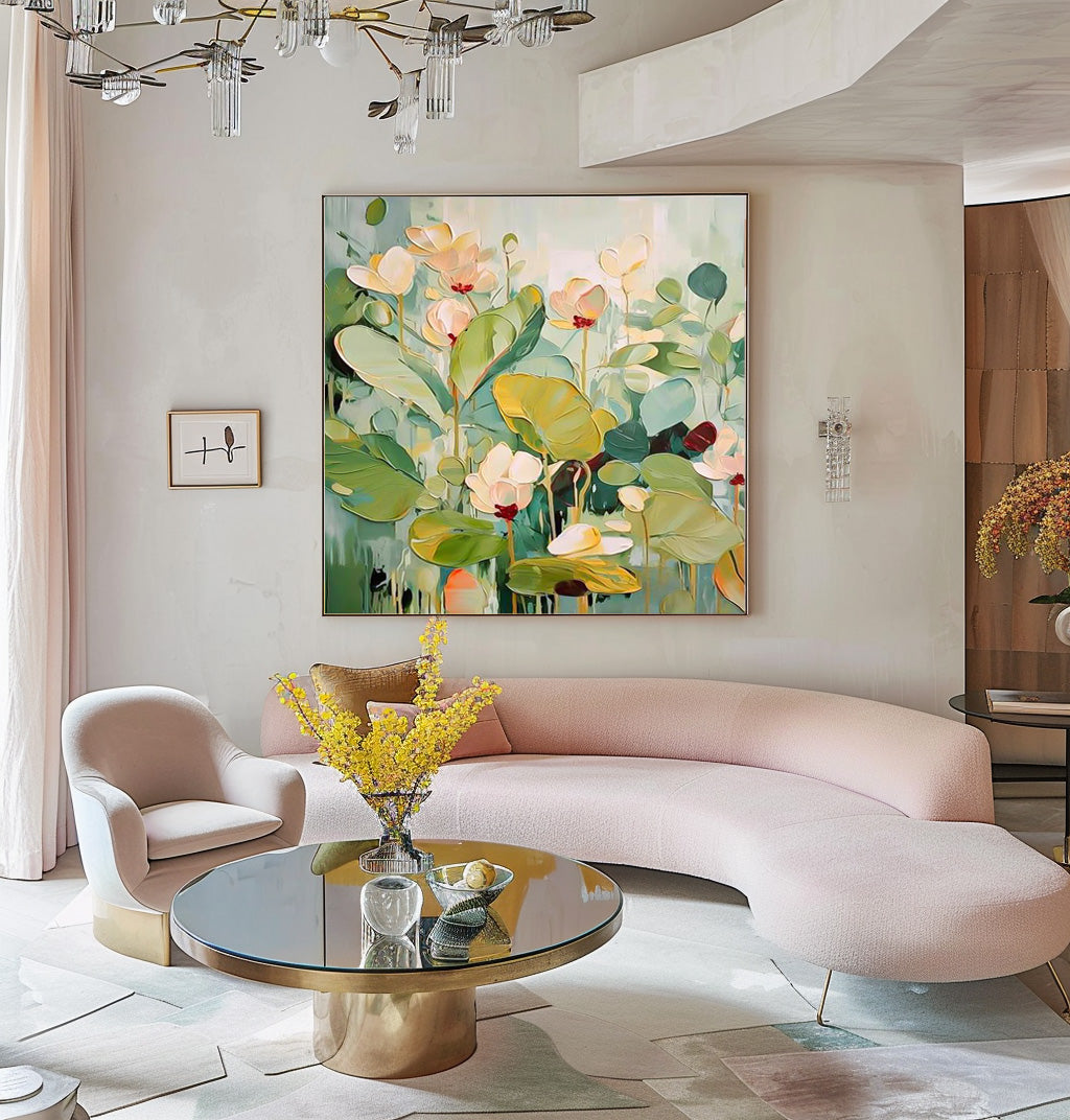 Wall Art Gentle Lotus Flower Large Leaf Botanical