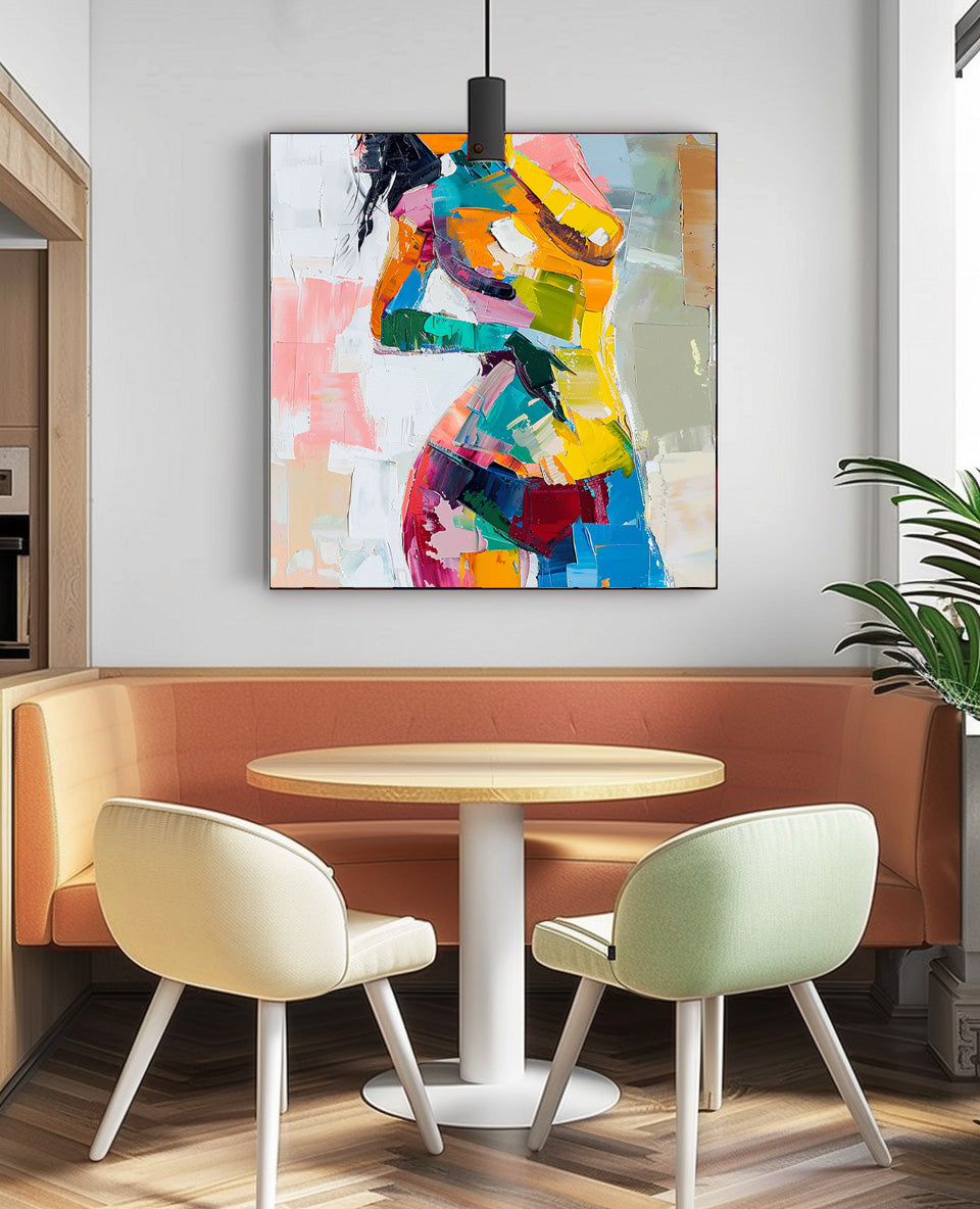 Vibrant Cubist Impasto Female Figure Painting