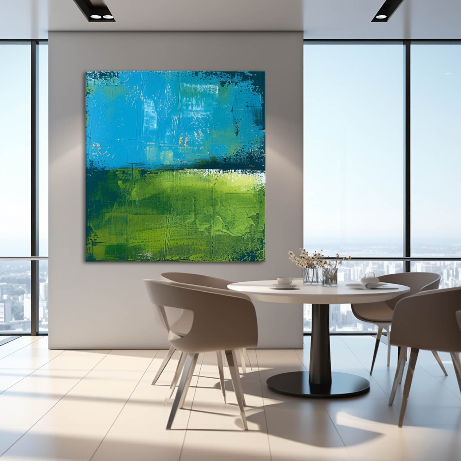 Wall Art Abstract Fresh Impasto Blue Green Color