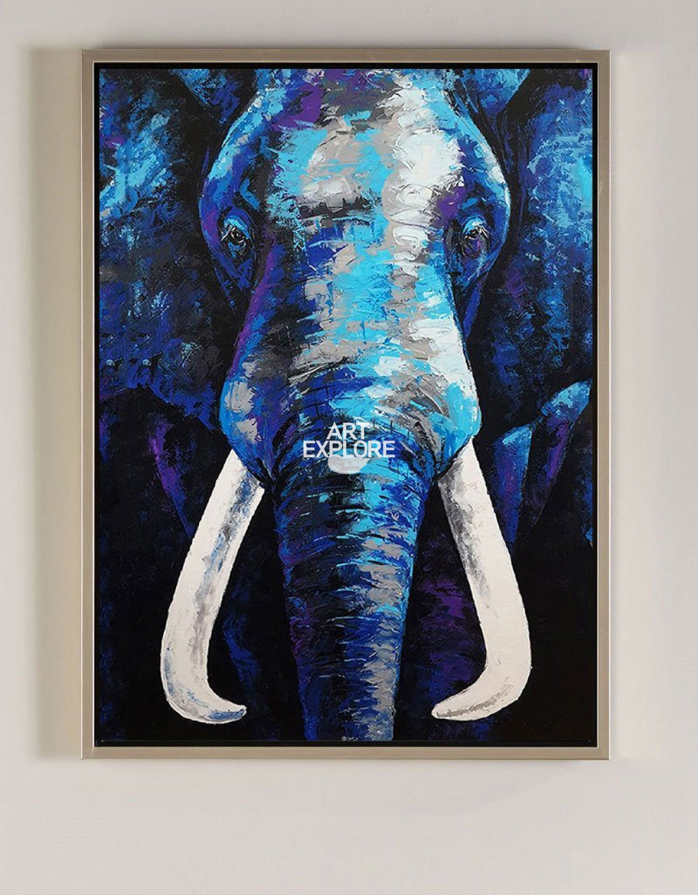 Vertical Blue Elephant Abstract Painting