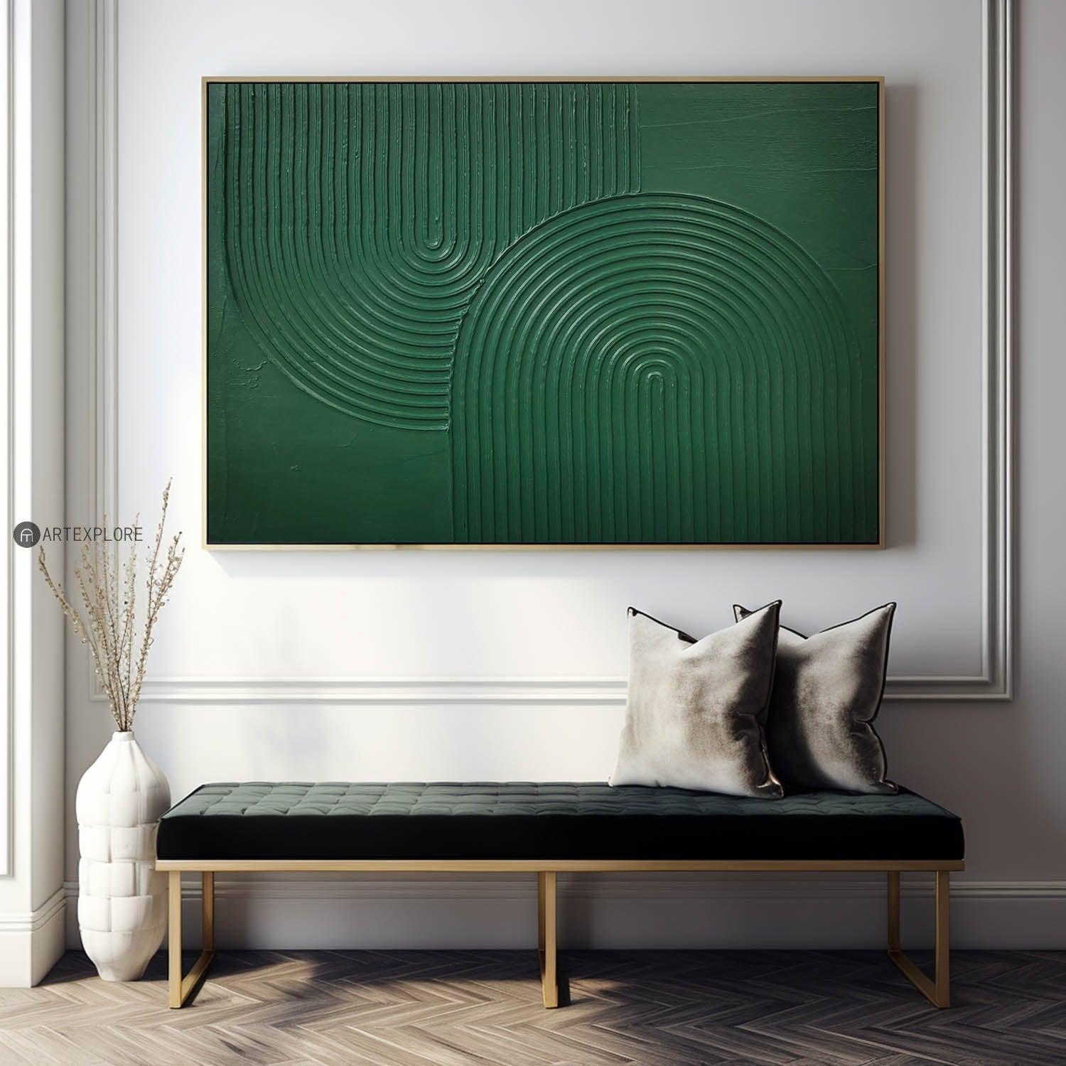 Dark Green Geometric 3D Textured Wall Art