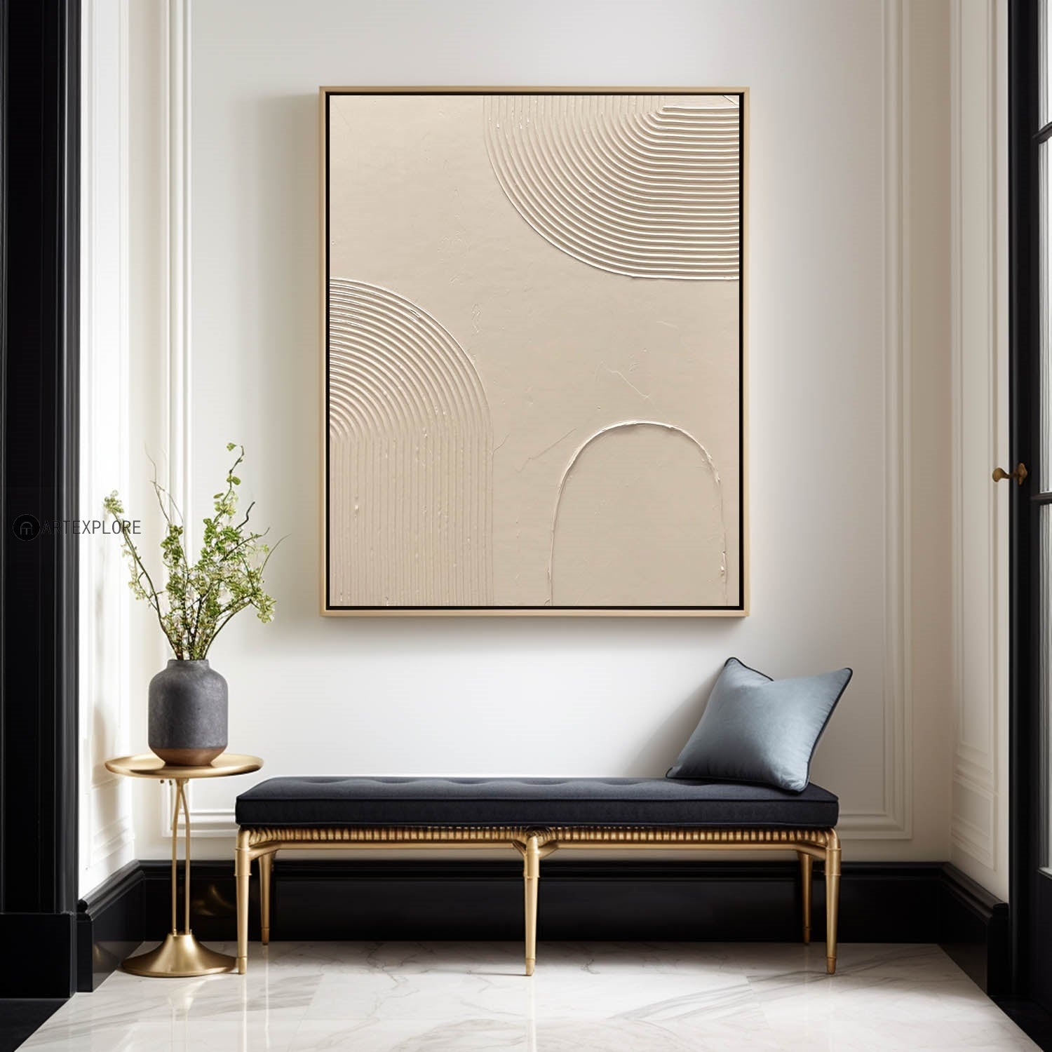 Curved Contour Waves Beige Art
