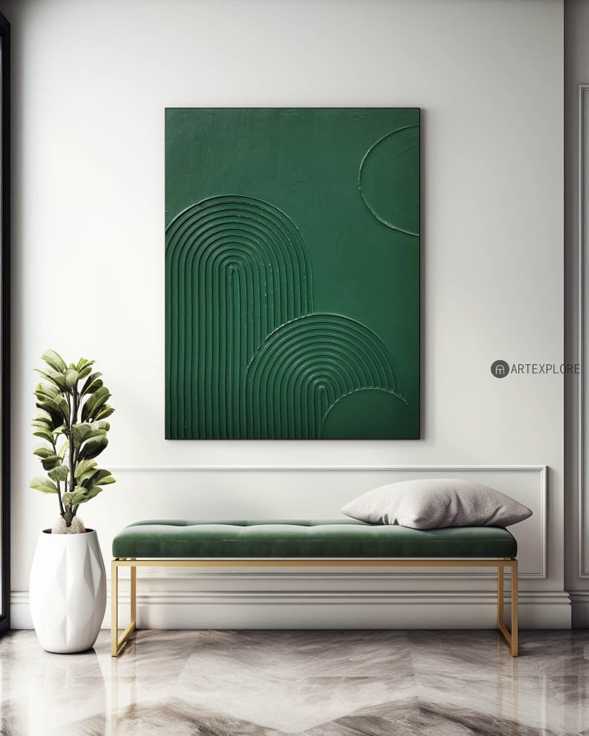 Moss Green Topographic Curves Art