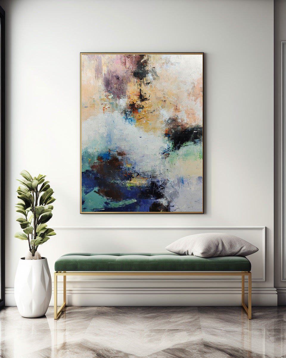 Abstract Blue Black Mixed Media Textured Wall Art