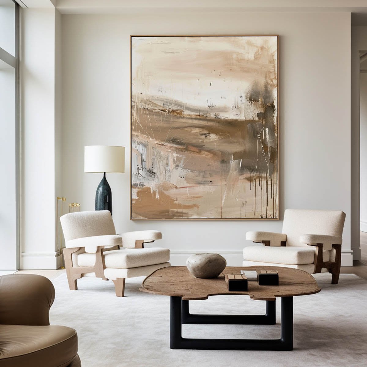 Neutral Beige Brown Vertical Abstract Art