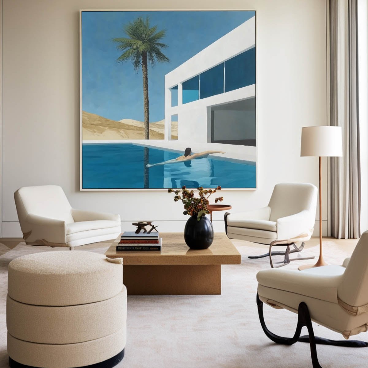 Modern Pool House Palm Canvas Wall Art
