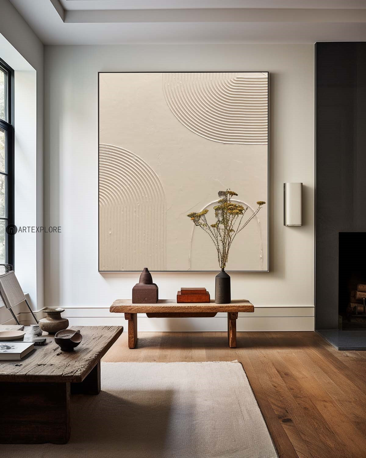 Curved Contour Waves Beige Art