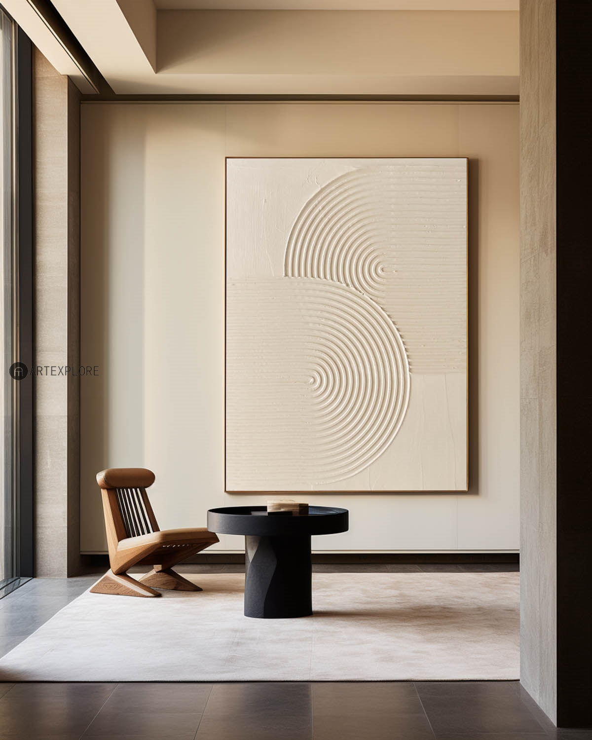 Beige Concentric Waves Minimalist Art