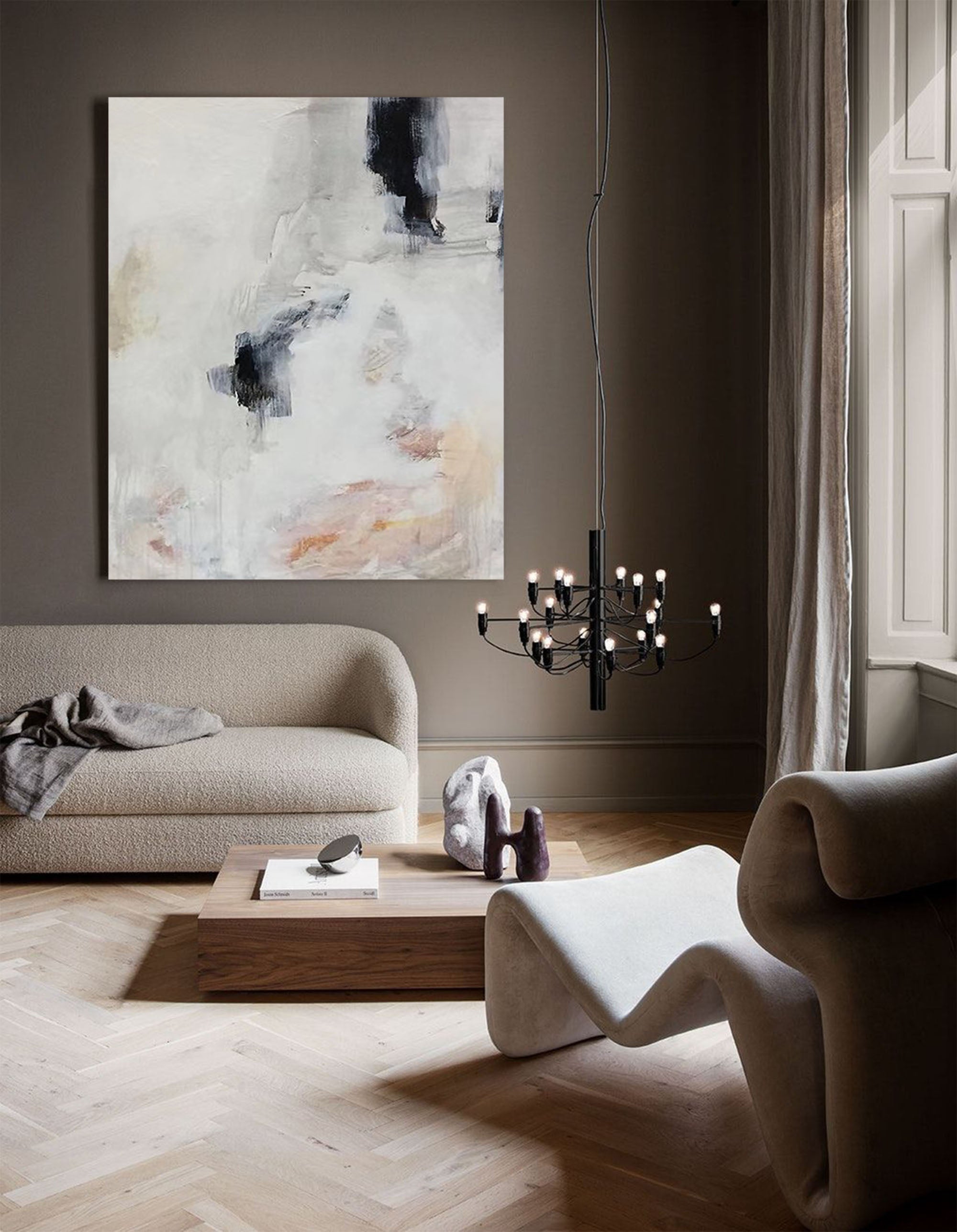 Wall Art Abstract Black White Beige Minimalist Textured Canvas Bedroom | Neutralighting