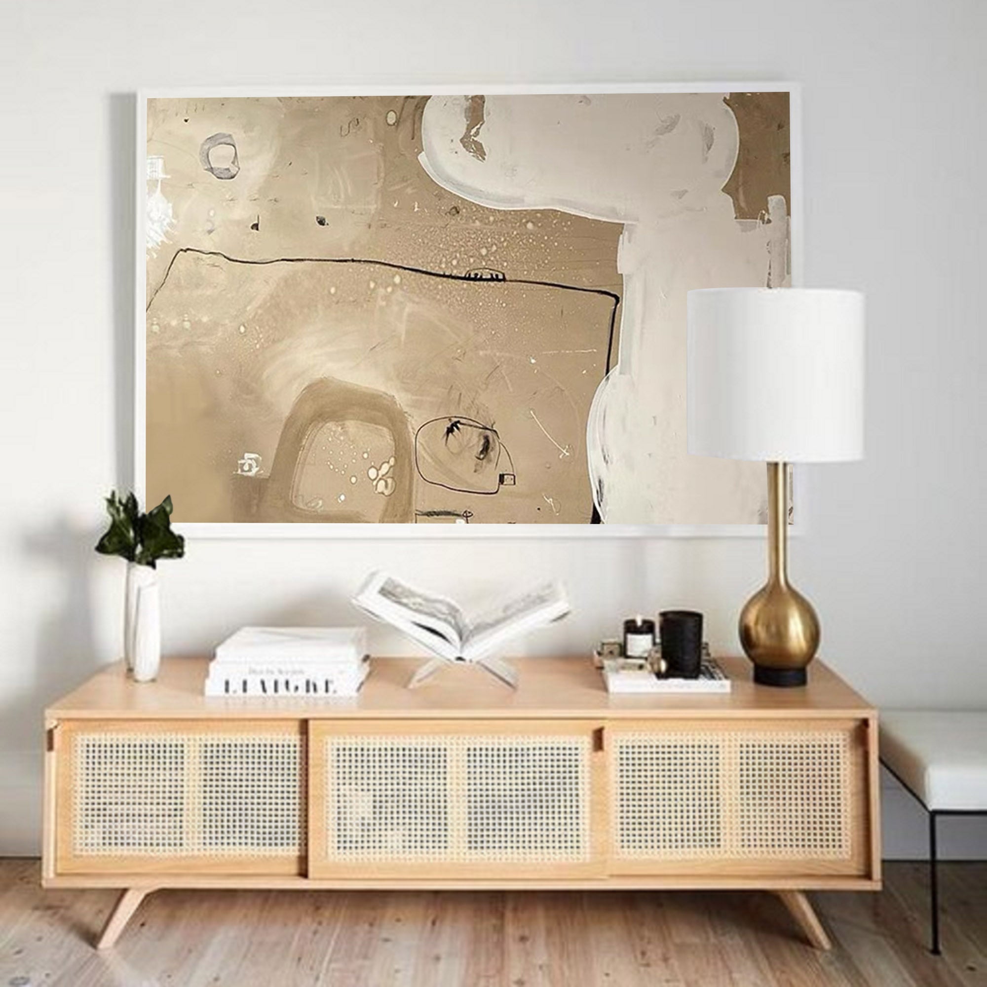 Wall Art Beige Abstract Line Shape Modern Minimalist Texture Living Room Bedroom | Neutralighting