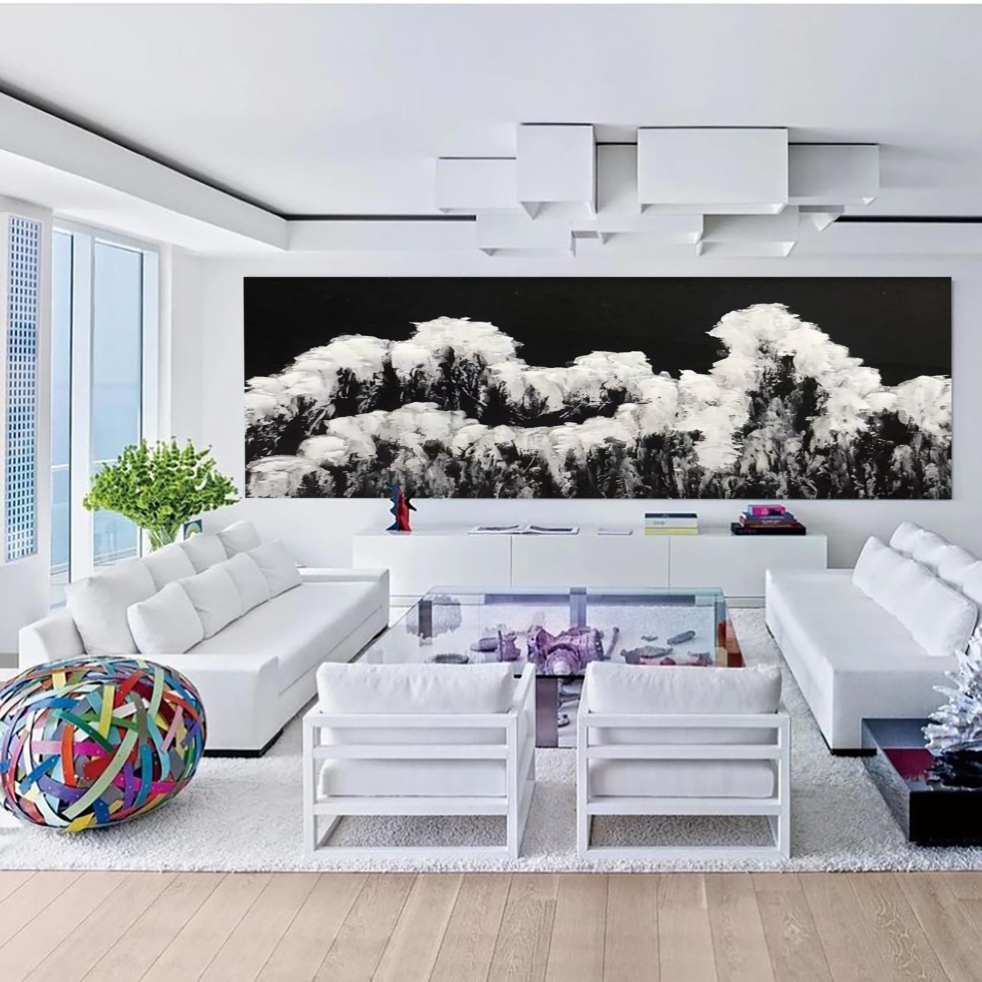 Abstract Black White Mountain Landscape Painting