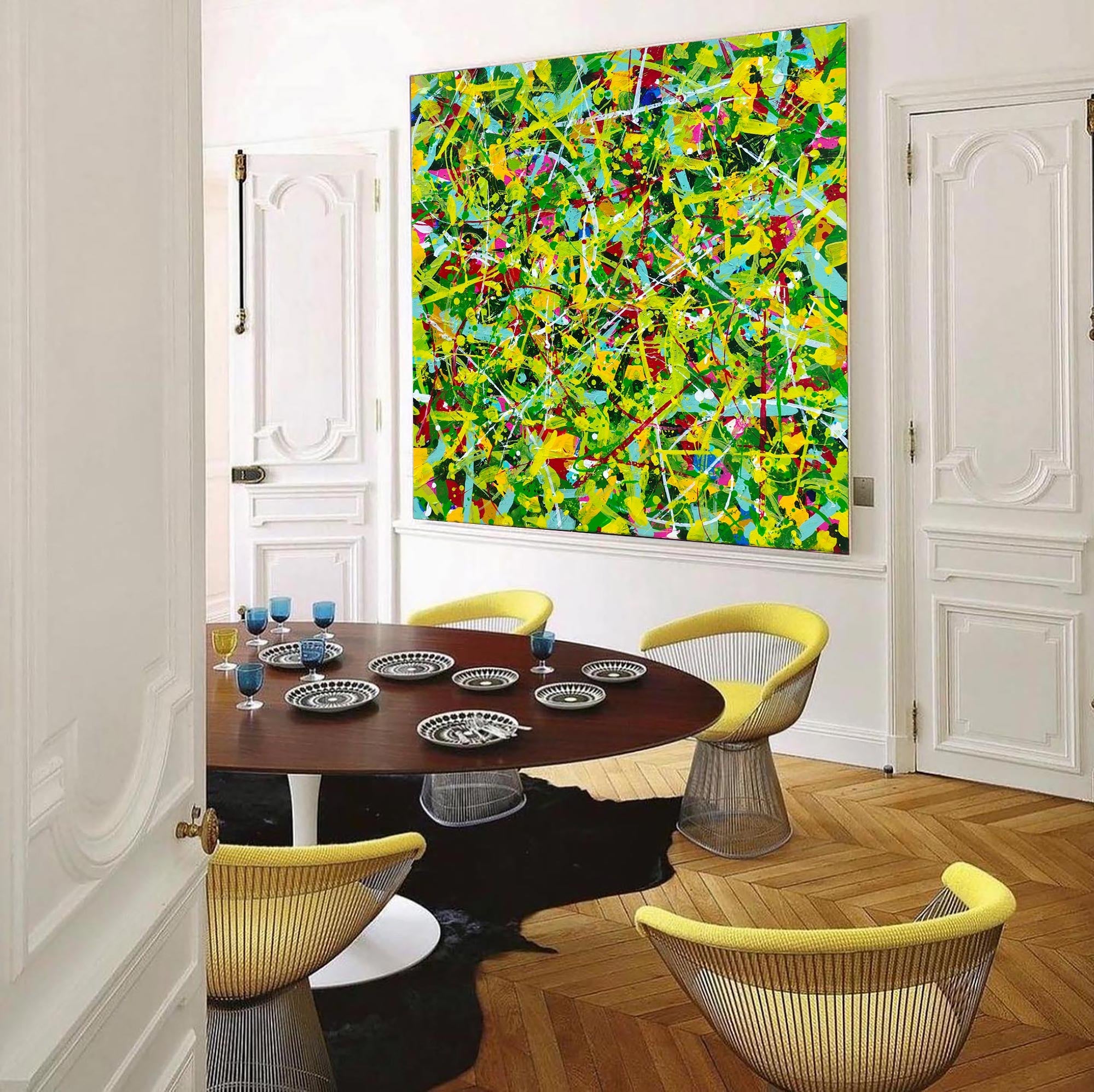Vibrant Abstract Green Yellow Red Blue Canvas